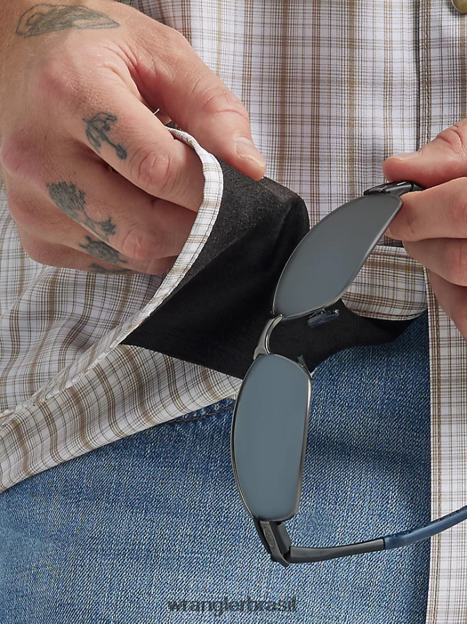 Wrangler camisa xadrez de manga comprida com pressão de desempenho xadrez bege (112326185) homens roupas 00LN6N435