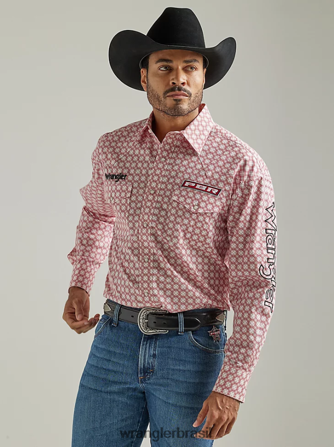 Wrangler camisa xadrez de manga curta com estampa ocidental da moda azul bebê (112324654) homens roupas 00LN6N457