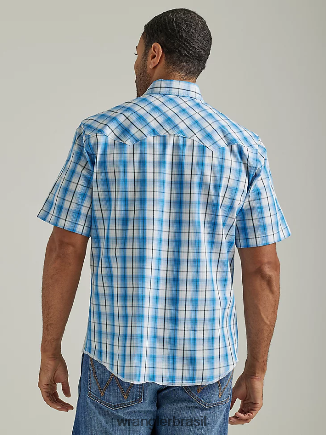 Wrangler camisa xadrez de manga curta com estampa ocidental da moda horizontes azuis (112326469) homens roupas 00LN6N460