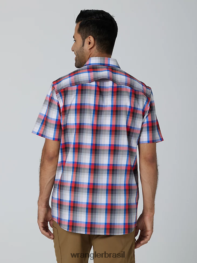 Wrangler camisa xadrez ecológica de manga curta para acampamento cidade ametista (112336166) homens roupas 00LN6N397