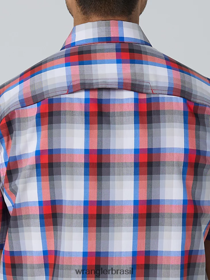 Wrangler camisa xadrez ecológica de manga curta para acampamento cidade ametista (112336166) homens roupas 00LN6N397
