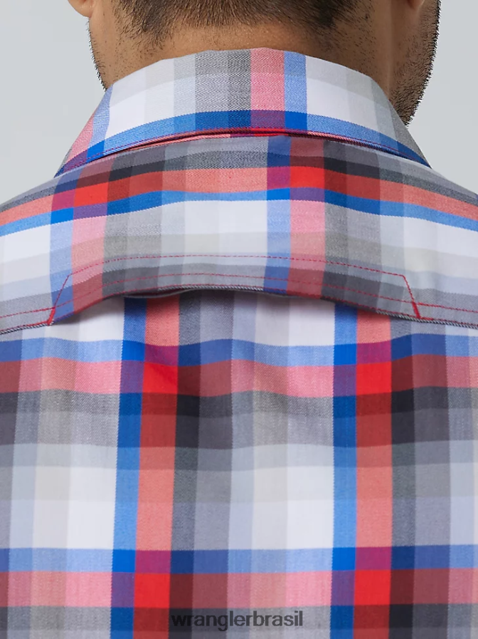 Wrangler camisa xadrez ecológica de manga curta para acampamento cidade ametista (112336166) homens roupas 00LN6N397