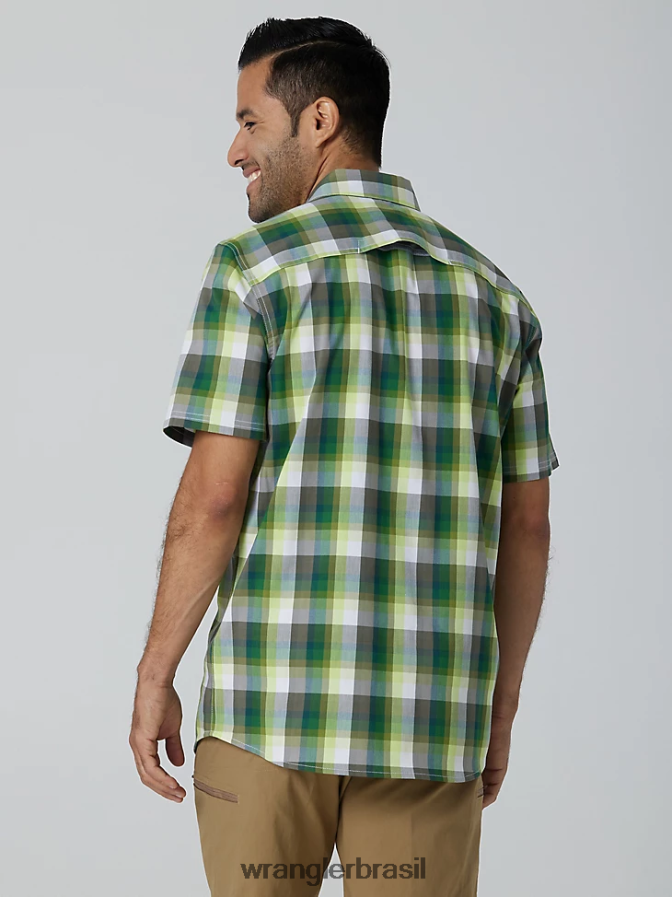 Wrangler camisa xadrez ecológica de manga curta para acampamento floresta de ametista (112336161) homens roupas 00LN6N399
