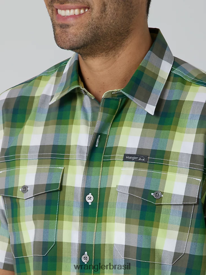 Wrangler camisa xadrez ecológica de manga curta para acampamento floresta de ametista (112336161) homens roupas 00LN6N399
