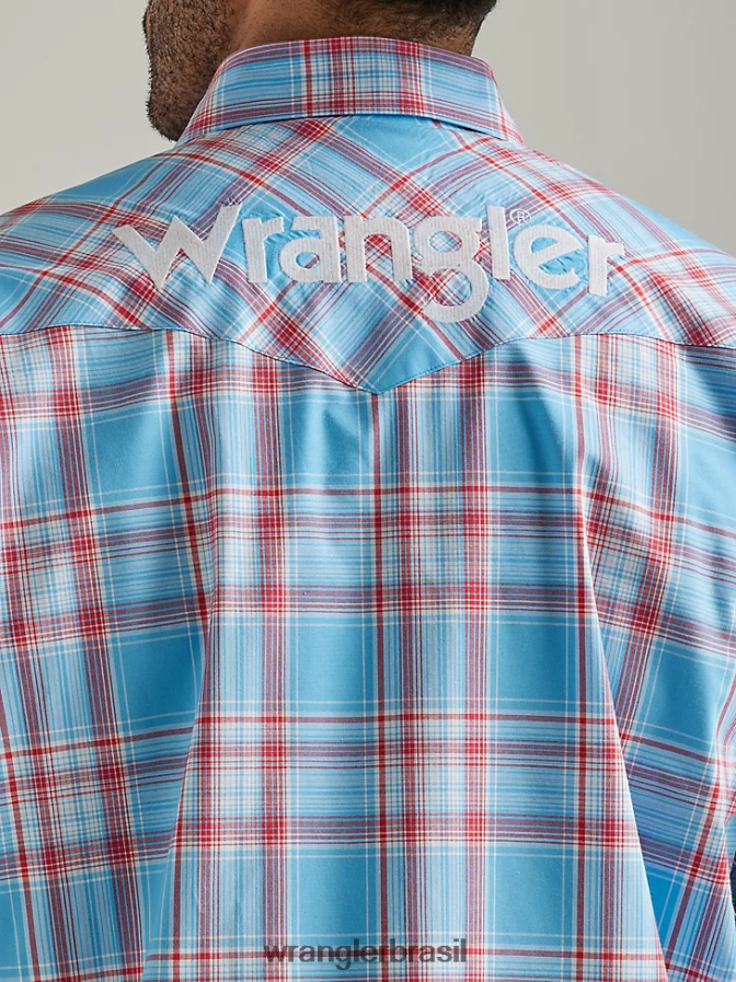 Wrangler camisa xadrez ocidental de manga comprida com logotipo azul ensolarado (112327776) homens roupas 00LN6N498