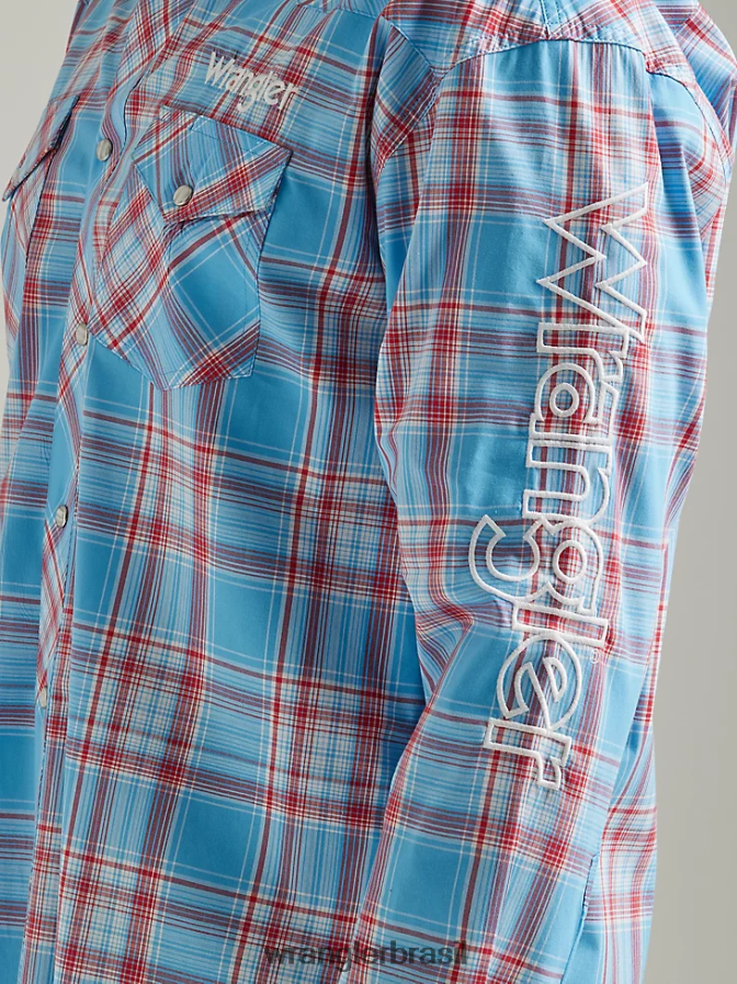 Wrangler camisa xadrez ocidental de manga comprida com logotipo azul ensolarado (112327776) homens roupas 00LN6N498