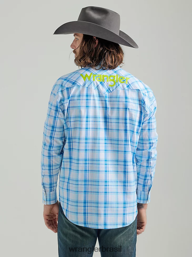 Wrangler camisa xadrez ocidental de manga comprida com logotipo mar azul (112324644) homens roupas 00LN6N497