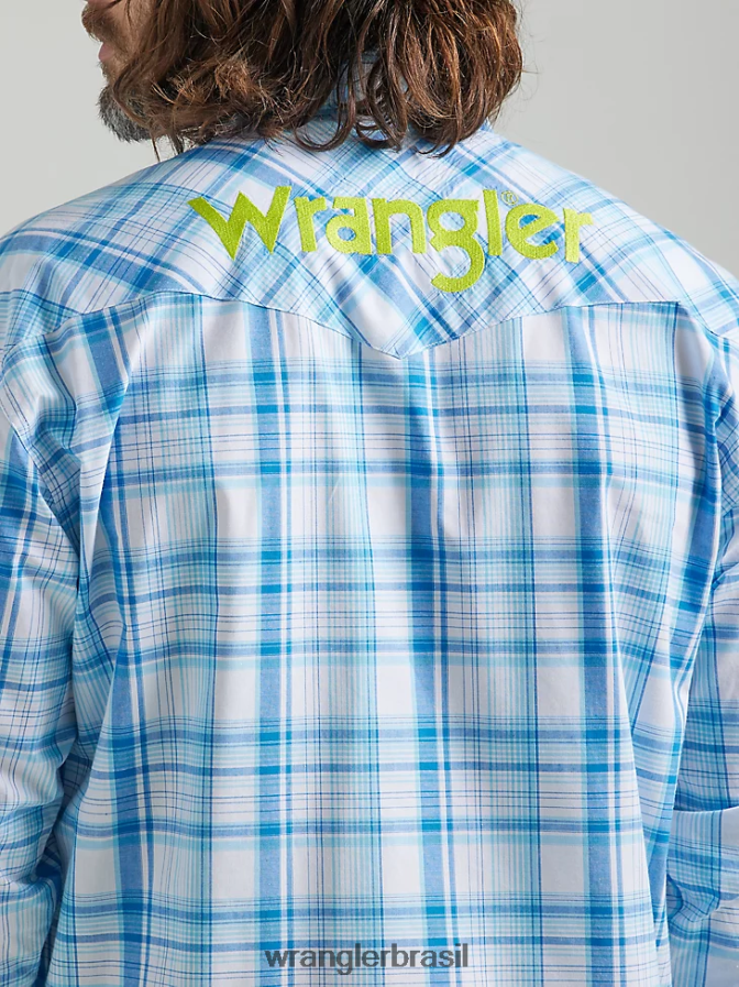 Wrangler camisa xadrez ocidental de manga comprida com logotipo mar azul (112324644) homens roupas 00LN6N497