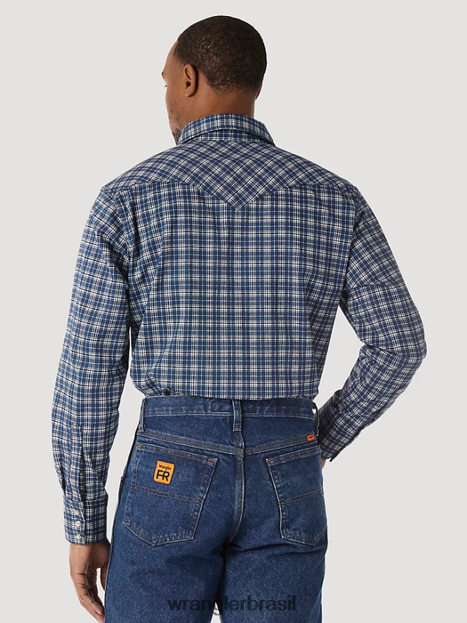 Wrangler camisa xadrez ocidental de manga comprida resistente a chamas fr azul/preto (fr122bw) homens roupas 00LN6N501