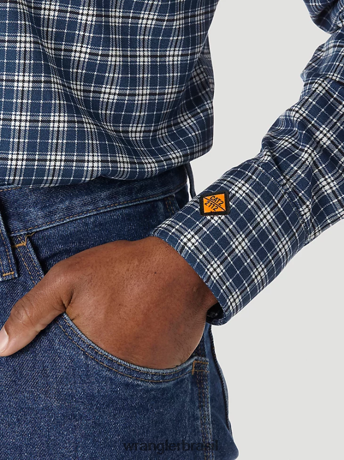 Wrangler camisa xadrez ocidental de manga comprida resistente a chamas fr azul/preto (fr122bw) homens roupas 00LN6N501