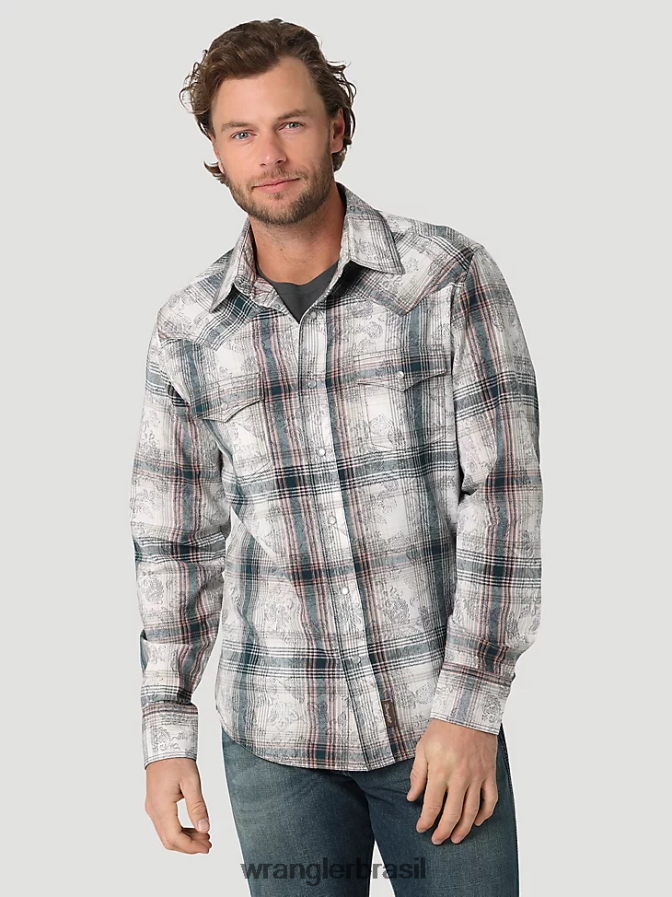Wrangler camisa xadrez ocidental de manga comprida resistente a chamas fr marinho/preto (fr123bl) homens roupas 00LN6N500