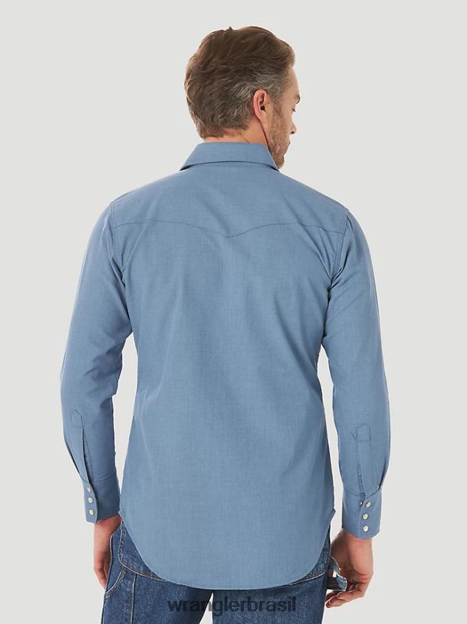 Wrangler camisa xadrez ocidental de manga comprida resistente a chamas fr marinho/preto (fr123bl) homens roupas 00LN6N500