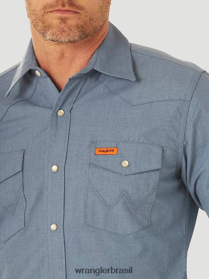 Wrangler camisa xadrez ocidental de manga comprida resistente a chamas fr marinho/preto (fr123bl) homens roupas 00LN6N500
