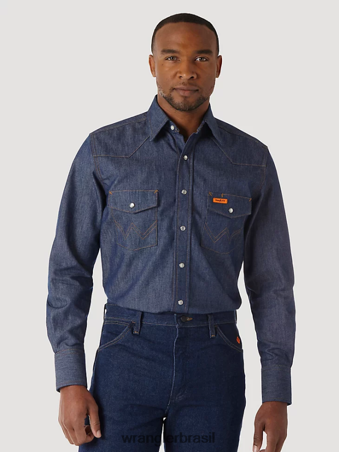 Wrangler camisa xadrez ocidental de manga comprida resistente a chamas fr marinho/preto (fr123bl) homens roupas 00LN6N500