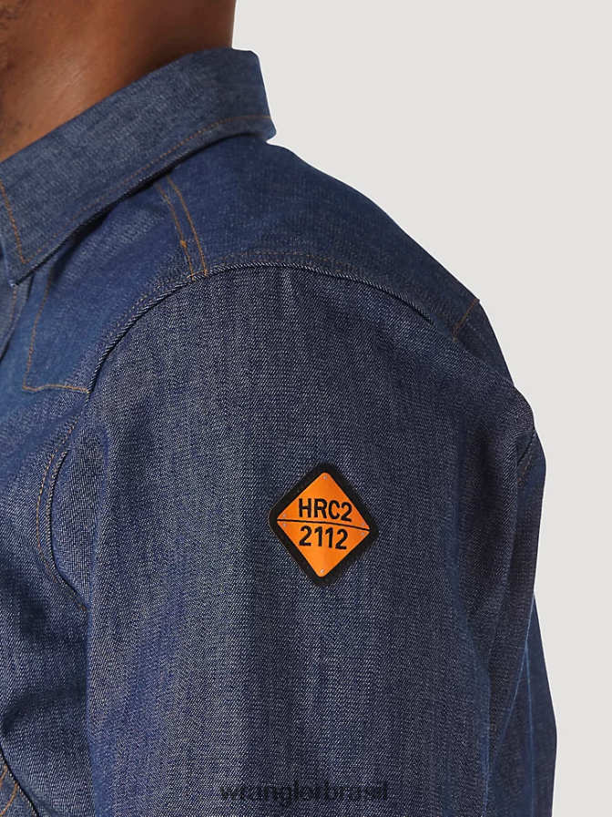 Wrangler camisa xadrez ocidental de manga comprida resistente a chamas fr marinho/preto (fr123bl) homens roupas 00LN6N500