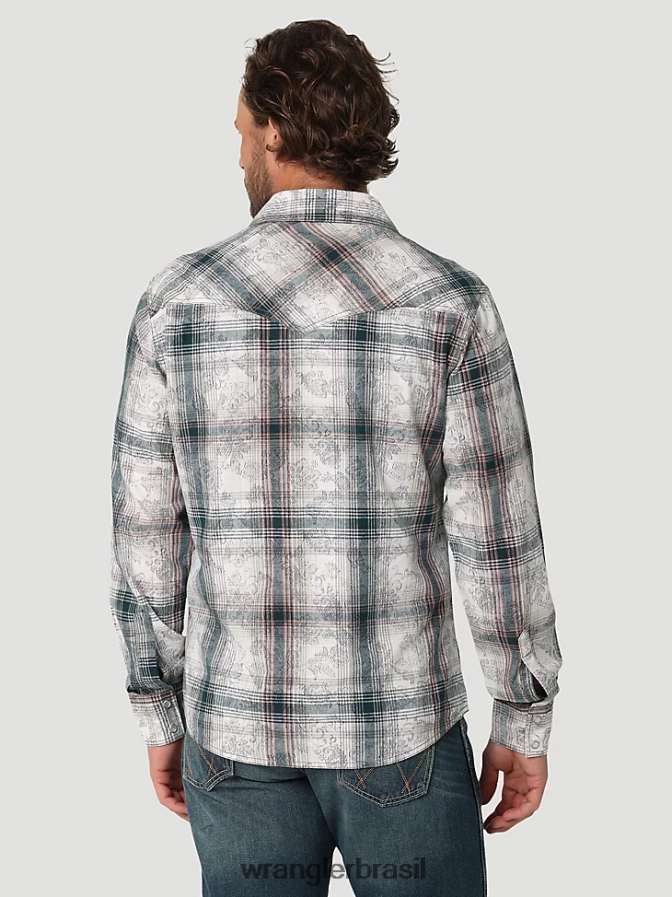 Wrangler camisa xadrez ocidental de manga comprida resistente a chamas fr marinho/preto (fr123bl) homens roupas 00LN6N500