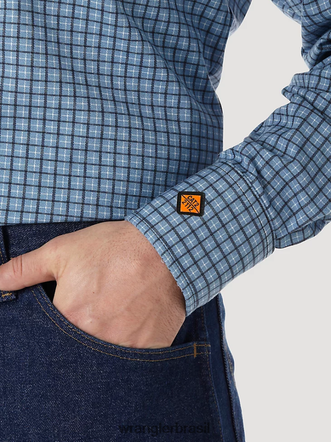 Wrangler camisa xadrez ocidental de manga comprida resistente a chamas fr marinho/preto (fr123bl) homens roupas 00LN6N500