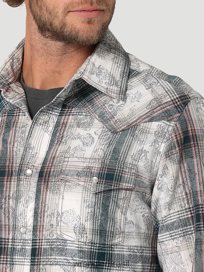 Wrangler camisa xadrez ocidental de manga comprida resistente a chamas fr marinho/preto (fr123bl) homens roupas 00LN6N500