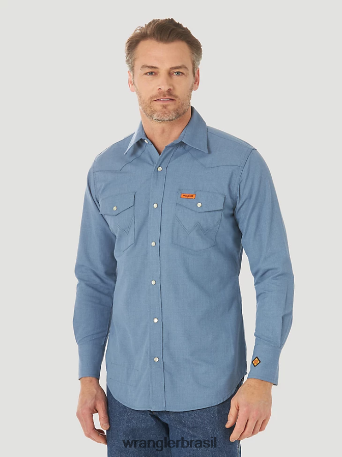 Wrangler camisa xadrez ocidental de manga comprida resistente a chamas fr marinho/preto (fr123bl) homens roupas 00LN6N500