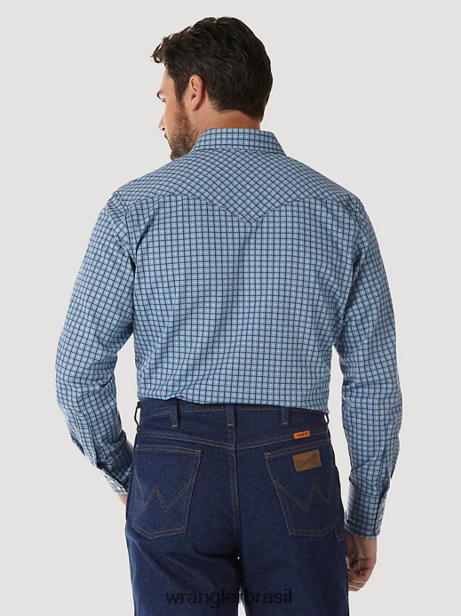 Wrangler camisa xadrez ocidental de manga comprida resistente a chamas fr marinho/preto (fr123bl) homens roupas 00LN6N694