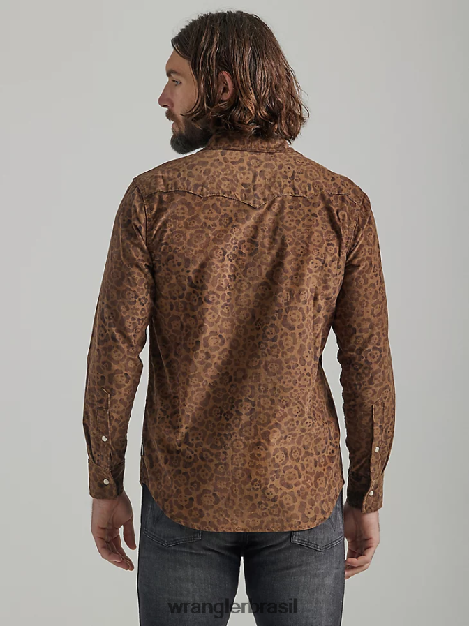 Wrangler camisa xadrez ocidental de manga curta resistente a rugas cinza azul (112324663) homens roupas 00LN6N442