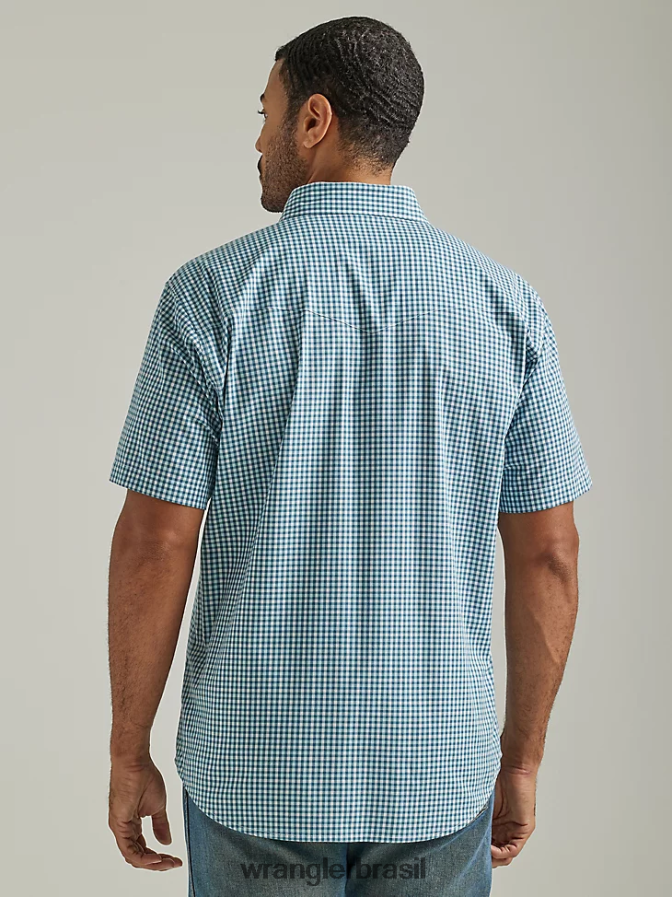 Wrangler camisa xadrez ocidental de manga curta resistente a rugas verduras mistas (112326369) homens roupas 00LN6N447