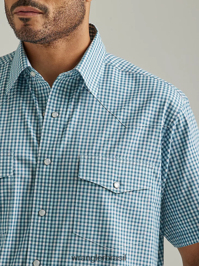 Wrangler camisa xadrez ocidental de manga curta resistente a rugas verduras mistas (112326369) homens roupas 00LN6N447