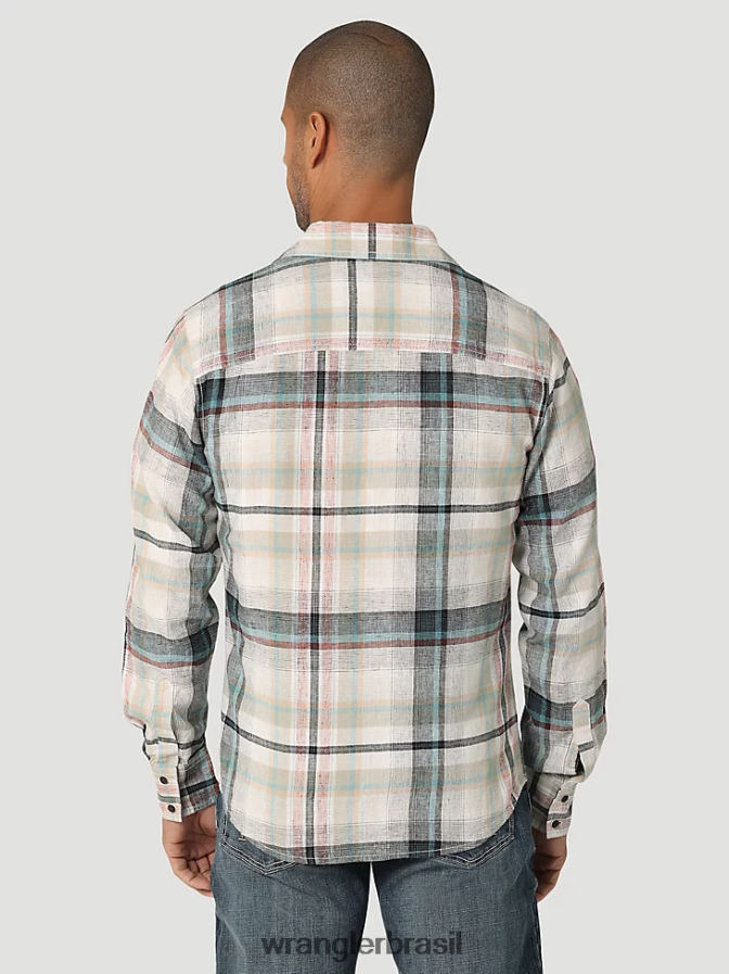 Wrangler camisa xadrez retrô premium de manga comprida com botões off white (112324853) homens roupas 00LN6N336