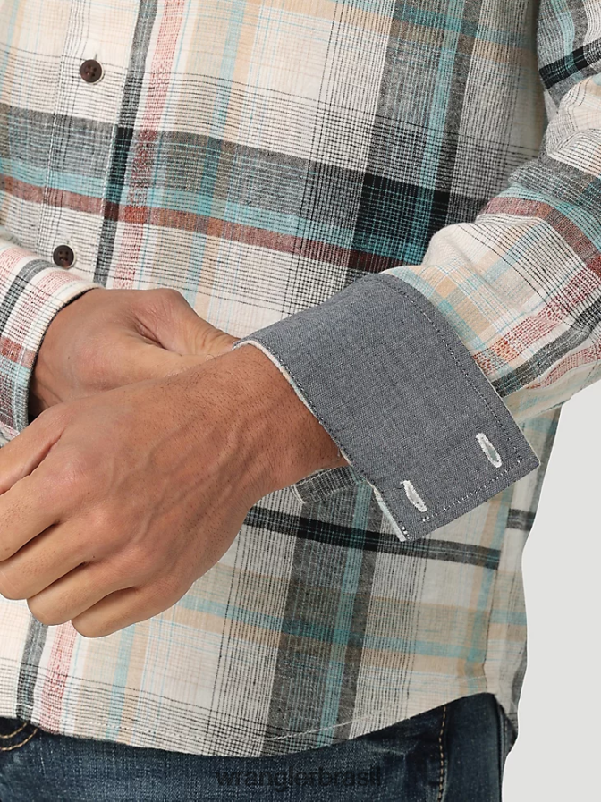 Wrangler camisa xadrez retrô premium de manga comprida com botões off white (112324853) homens roupas 00LN6N336