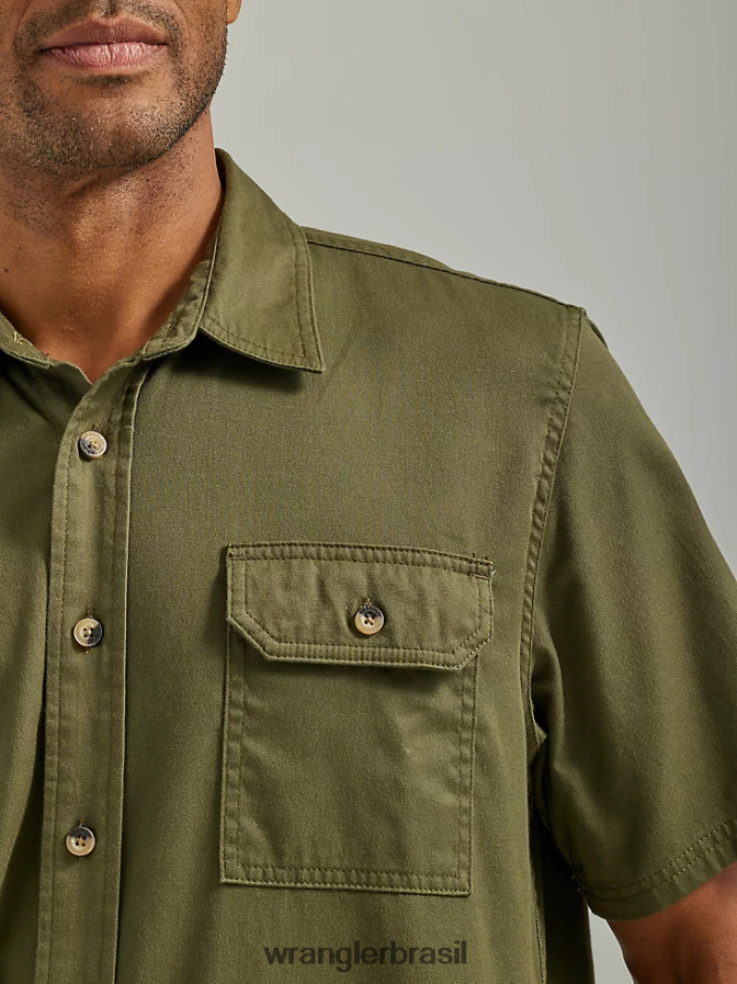 Wrangler camisa épica de sarja soft flex noite azeitona (112330684) homens roupas 00LN6N357