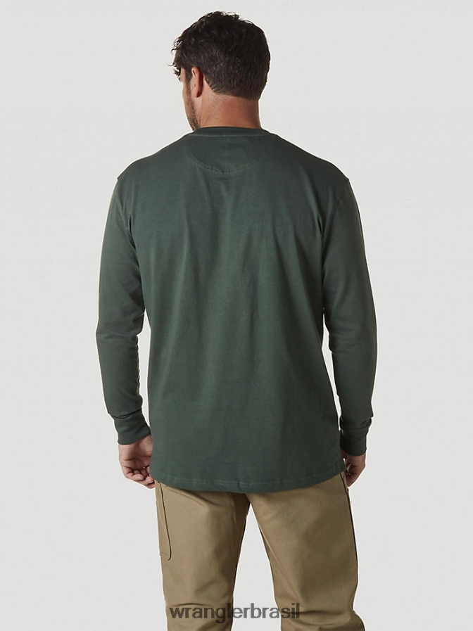 Wrangler camiseta riggs workwear manga longa com bolso verde floresta (3w710fg) homens roupas 00LN6N275