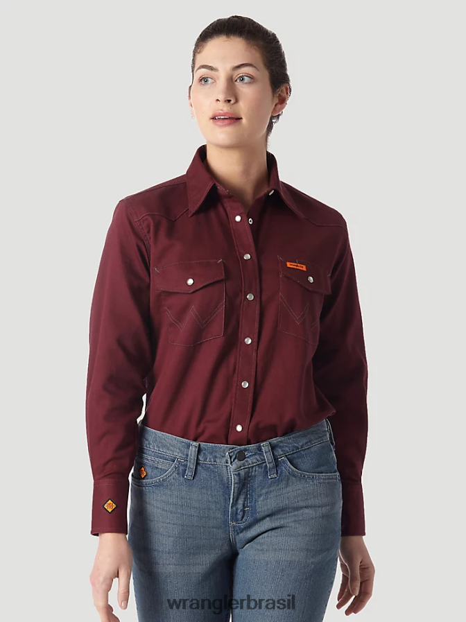 Wrangler fr manga longa resistente a chamas sólida Borgonha (frlw04r) mulheres roupas 00LN6N895
