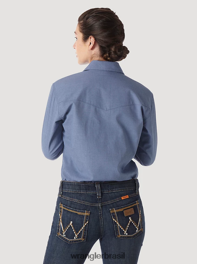 Wrangler fr manga longa resistente a chamas sólida azul (frlw11b) mulheres roupas 00LN6N892