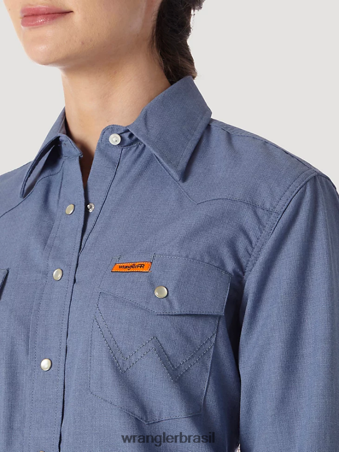 Wrangler fr manga longa resistente a chamas sólida azul (frlw11b) mulheres roupas 00LN6N892