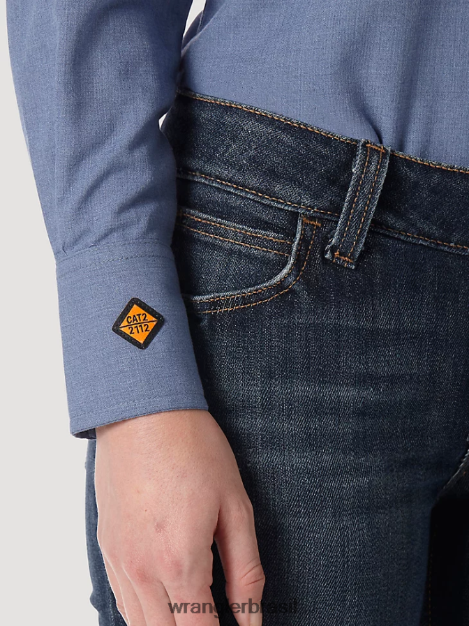 Wrangler fr manga longa resistente a chamas sólida azul (frlw11b) mulheres roupas 00LN6N892