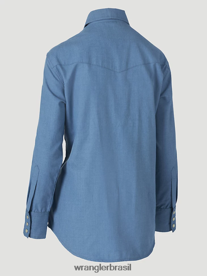 Wrangler fr manga longa resistente a chamas sólida azul (frlw11b) mulheres roupas 00LN6N892