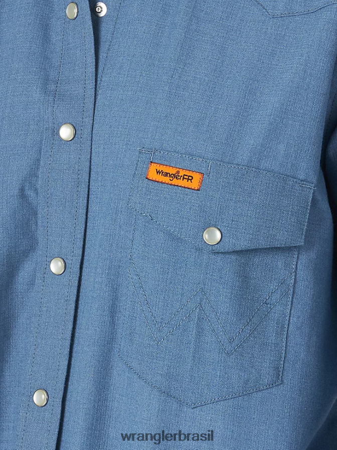Wrangler fr manga longa resistente a chamas sólida azul (frlw11b) mulheres roupas 00LN6N892