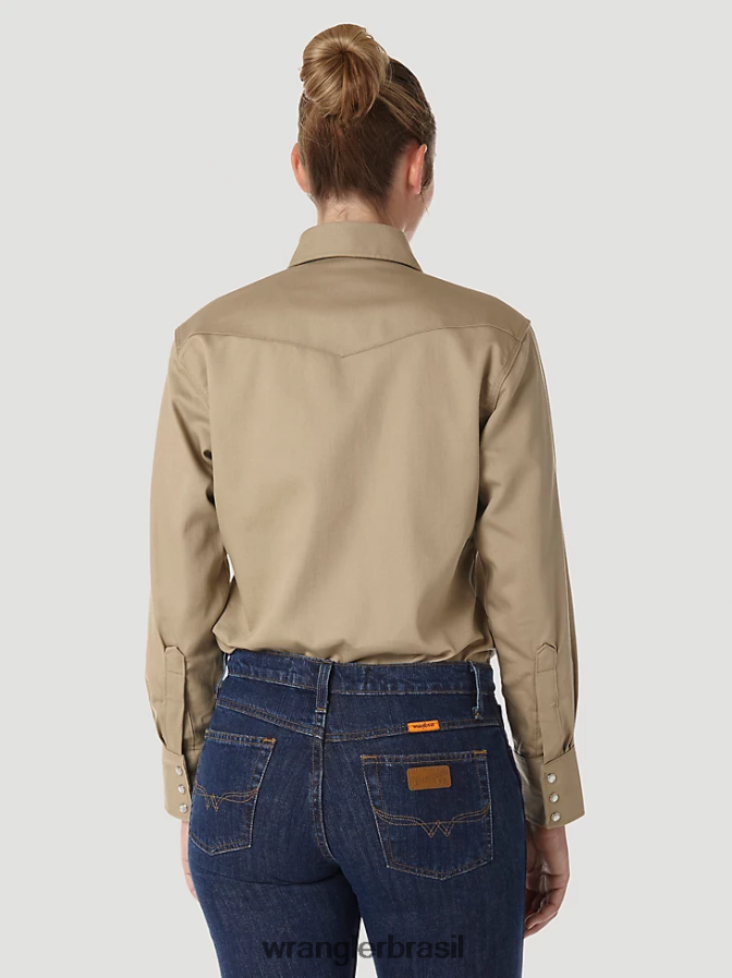Wrangler fr manga longa resistente a chamas sólida bronzeado (frlw06t) mulheres roupas 00LN6N893
