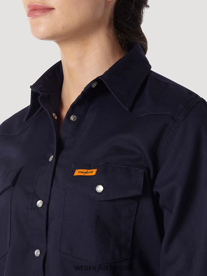 Wrangler fr manga longa resistente a chamas sólida marinha (frlw03n) mulheres roupas 00LN6N894