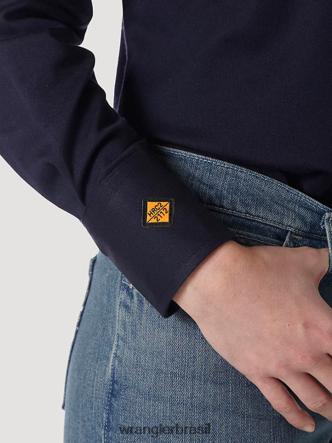 Wrangler fr manga longa resistente a chamas sólida marinha (frlw03n) mulheres roupas 00LN6N894