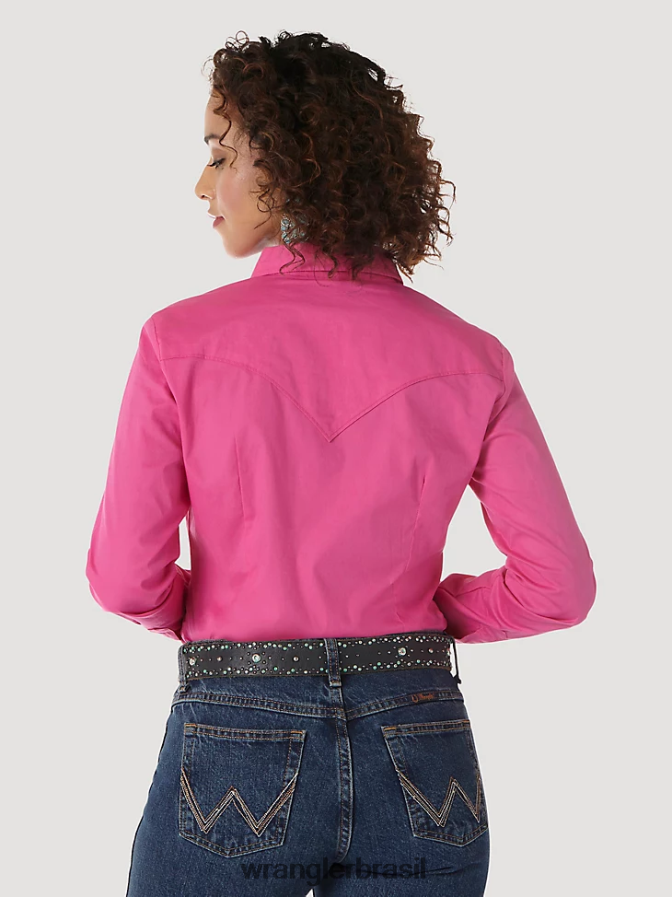 Wrangler manga comprida com um ponto na frente e nas costas top sólido rosa (lw1003k) mulheres roupas 00LN6N891
