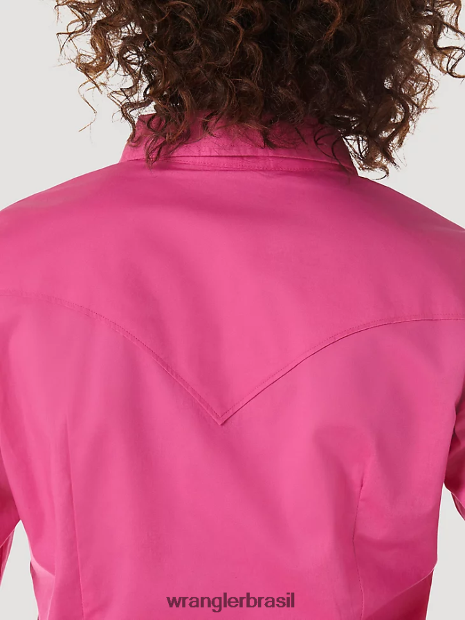 Wrangler manga comprida com um ponto na frente e nas costas top sólido rosa (lw1003k) mulheres roupas 00LN6N891