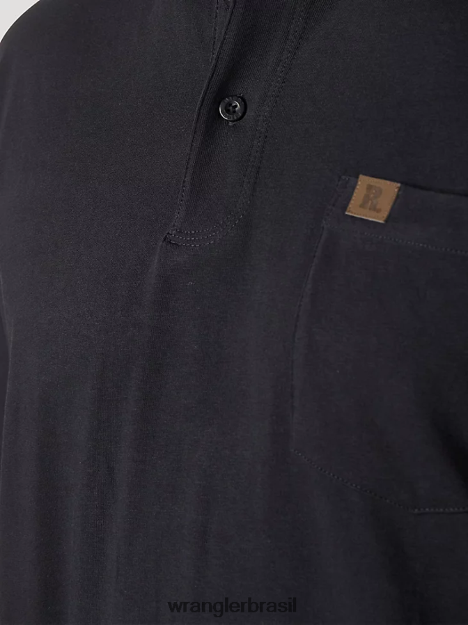 Wrangler riggs roupa de trabalho manga curta henley marinha (3w760nv) homens roupas 00LN6N273