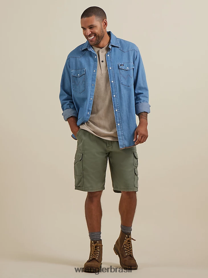 Wrangler riggs roupa de trabalho manga curta henley urze de aveia (3w760oh) homens roupas 00LN6N272