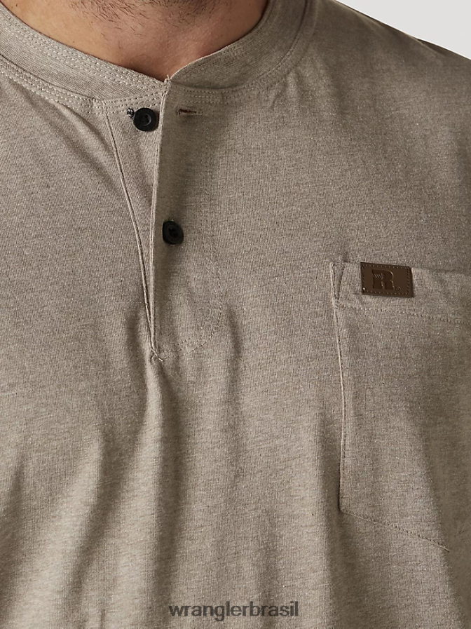 Wrangler riggs roupa de trabalho manga curta henley urze de aveia (3w760oh) homens roupas 00LN6N272