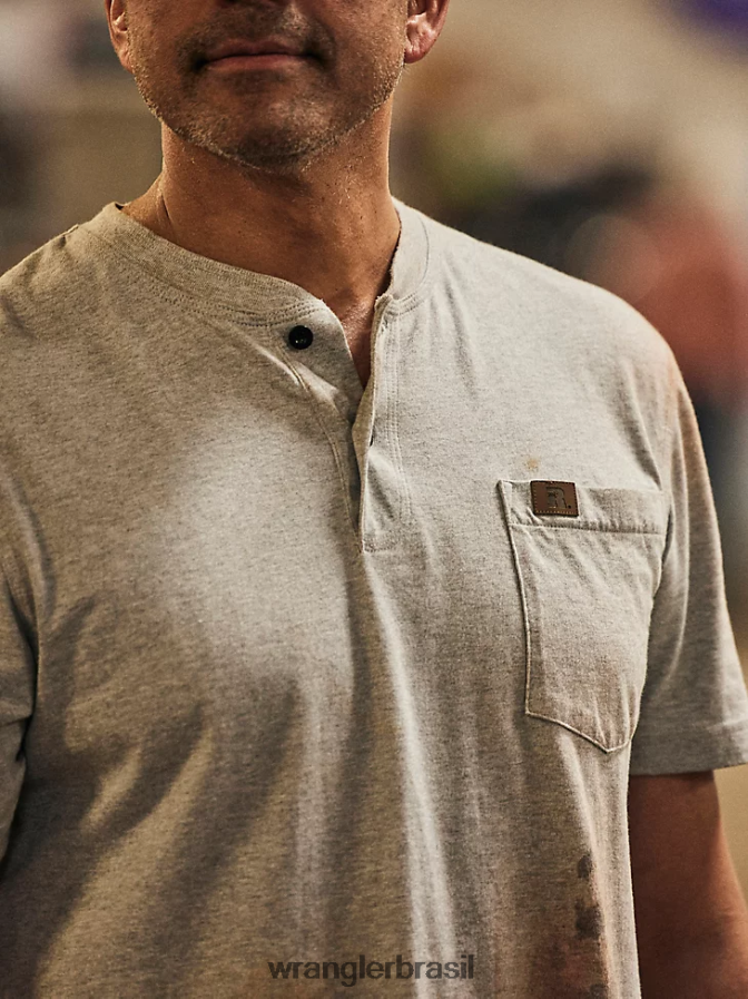 Wrangler riggs roupa de trabalho manga curta henley urze freixo (3w760ah) homens roupas 00LN6N271