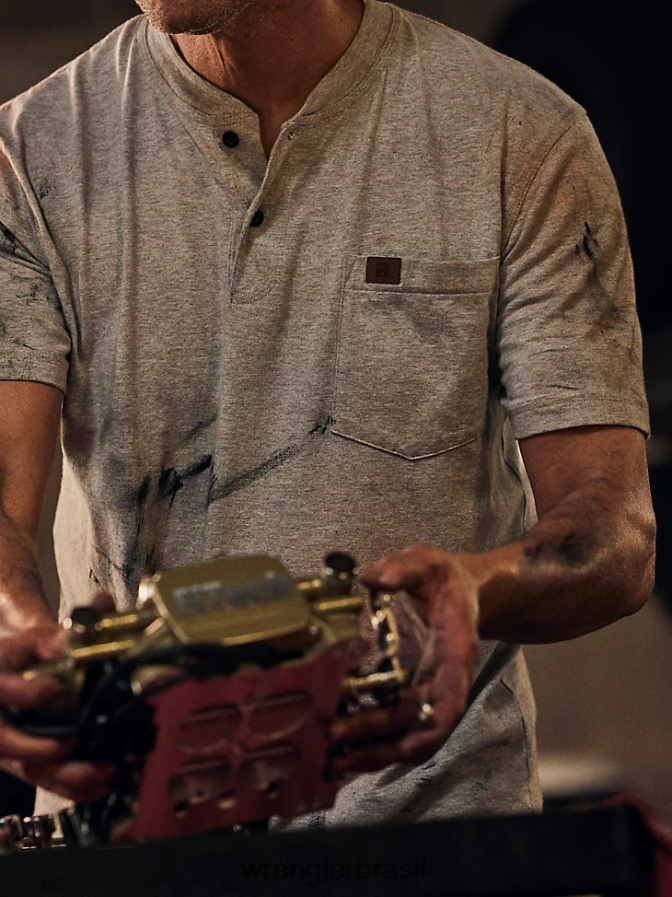 Wrangler riggs roupa de trabalho manga curta henley urze freixo (3w760ah) homens roupas 00LN6N657