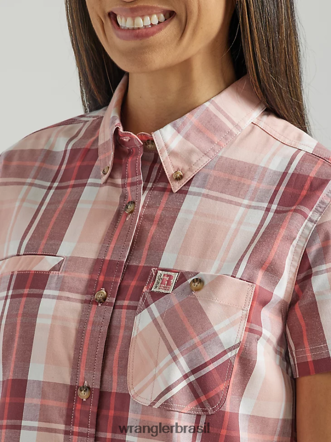 Wrangler riggs workwear camisa de manga curta Foreman com botões baga rosa (112325691) mulheres roupas 00LN6N906