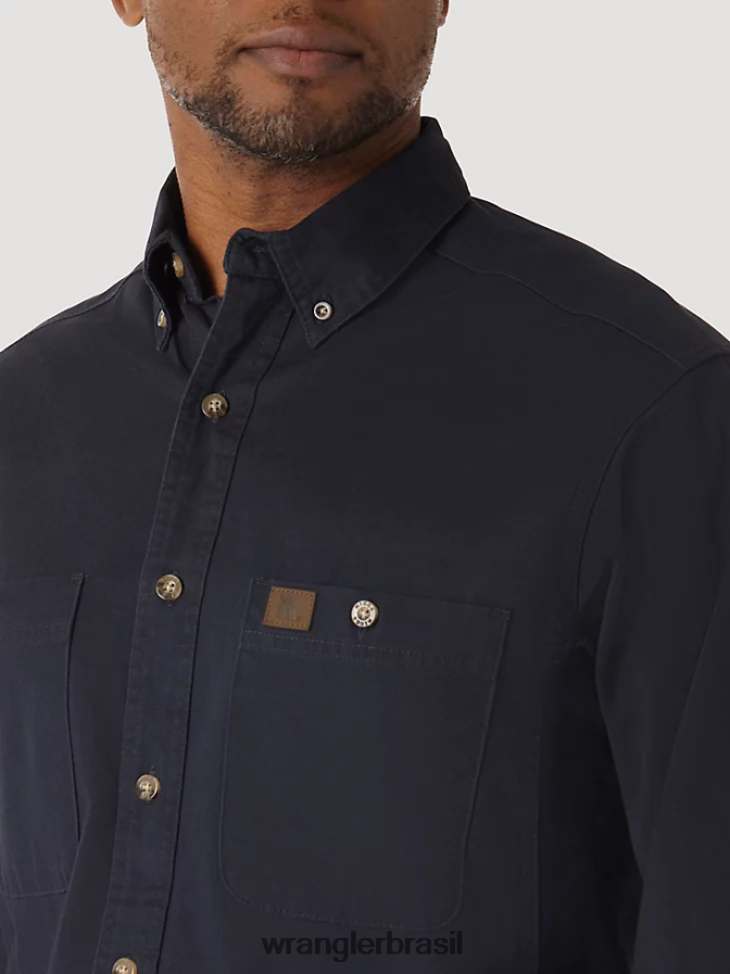 Wrangler riggs workwear camisa de trabalho de sarja sólida de manga comprida com botões marinha (3w501nv) homens roupas 00LN6N350