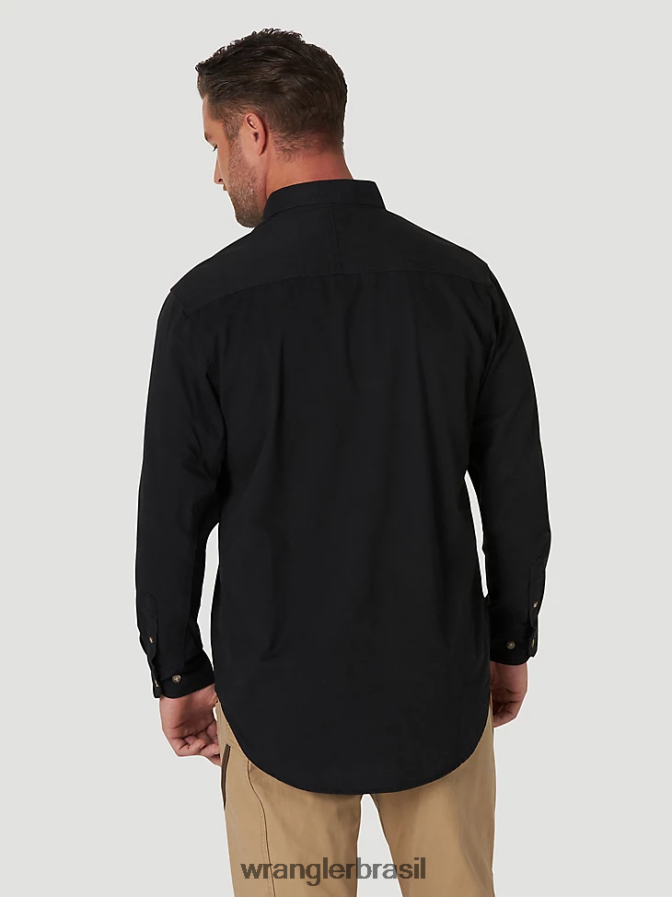 Wrangler riggs workwear camisa de trabalho de sarja sólida de manga comprida com botões preto (103w501bk) homens roupas 00LN6N353